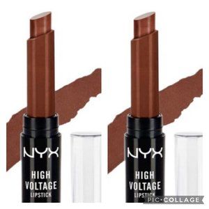 2 Pk NYX High Voltage Lipstick Creamy Shiny Deep Nude Dirty Talk New/Sealed